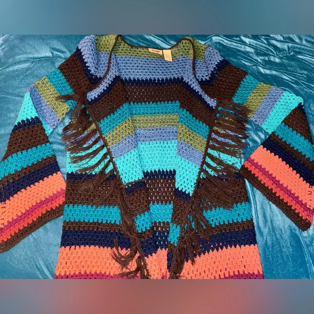 🌵WRANGLER🌵AZTEC LONG FRINGE CARDI🌵 - Picture 4 of 7